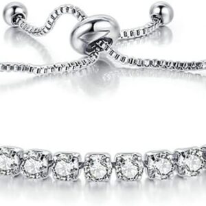 Wedity Classic Sparkling Tennis Bracelet Crystal Wrist Chain Adjustable Hand Accessories Jewelry for Women Girls