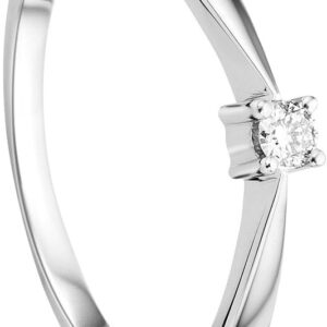 OROVI Women’s Solitaire Ring in White Gold with Brilliant Cut Diamond 0.05 ct Gold 9 Carat / 375