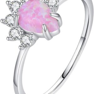 Wycian Anello di fidanzamento costoso da donna, rosa, 9 K/14 K, Au375/Au585, 6 x 7 mm, a forma di pera, opale, idea regalo
