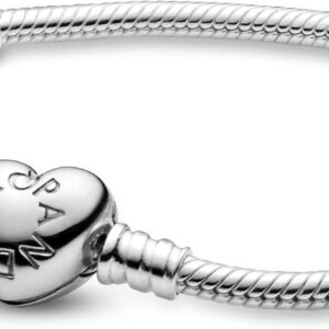 PANDORA ICONS Silver Snake Chain Bracelet with Heart Clasp