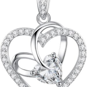 Women’s Heart Necklace with Cubic Zirconia and Birthstone, Perfect Gift for Her, Valentine’s Day, Birthday, Christmas