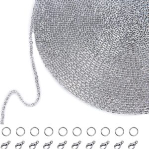 Outus 90cm Stainless Steel Chain with 20 Lobster Clasps and 30 Rings for Jewellery Making, 90cm, Stainless Steel