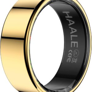 Smart Ring in acciaio inossidabile per Android e IOS Bluetooth 5.0 – Anelli fitness per uomo e donna (Gold, 12 Extra Large)