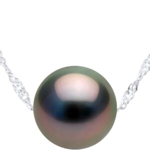 PEARLS & COLORS – Genuine Tahitian Cultured Pearl Necklace 8-9 mm Round – Quality A + – Silver 925 – Women’s Jewellery