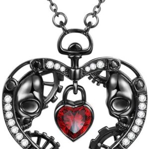 Pulabo Women’s Gothic Black Skull Heart Pendants Jewellery Necklaces Items Mens Punk Stuff Pendant Jewelry Necklace Cheap Fashion