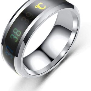 Premium Quality Men’s Temperature Measurement Finger Ring Simple Creative Color Change Couple Ring Stainless Steel Beautiful and Attractive, Keramik, other gemstones