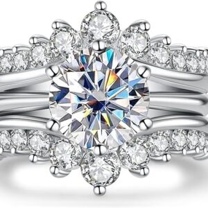 Women’s Ring—GRA Certified Crown Shape Moissanite Diamond Ring, 925 Sterling Silver, 18K White Gold Plated D+ VVS1 Clarity, Plasma Processing Suitable For:Weddings