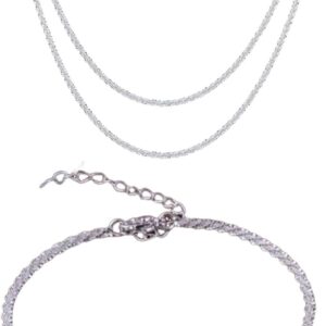 Vauki Set di 3 gioielli da donna, 2 collane da donna e 1 bracciale, semplice catena in argento, impilabile, gioielli personalizzati e alla moda, regalo per donne e ragazze