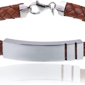 Sakrami Blue, Brown or Black Braided Leather Bracelet with 925 Silver Plate – Customisable Box with Engraving – Modern Jewellery for Graduation or Anniversary