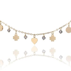 Sakrami Collana in Argento 925 Fantasia con Cuori, Quadrifogli e Pietre Grigie – Gioiello Elegante Donna, Ragazza + Confezione Regalo Personalizzata