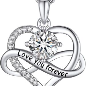MomentWish Women’s Necklace Heart, 1 Carat Moissanite Point Light Diamond Infinity Sign Necklace 925 Silver with Silver Pendant Jewellery Gift for Women Girlfriend Mom