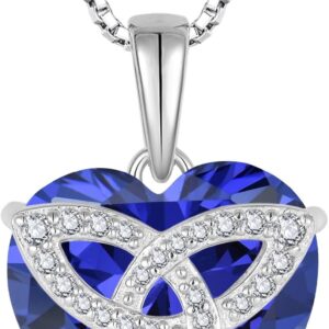 YL Celtic Knot Heart Necklace 925 Silver with 12 Birthstone Cubic Zirconia Pear Pendant for Women