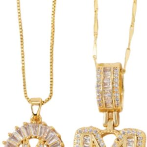 Vauki 2 Pcs Letter Pendant Necklace for Women Gold Plated Exquisite Shiny Cubic Zirconia Necklace for Women Personalized Fashion Jewelry Gift for Women