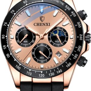 RORIOS Men’s Watch Luminous Analogue Quartz Movement with Silicone Strap Chronograph Wrist Watches for Men