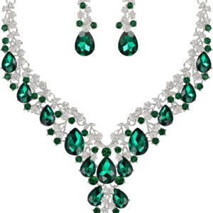 Wedding Bridal Jewellery Set Teardrop Rhinestone Cluster Statement Necklace Earrings Pendants Jewelry Set for Women