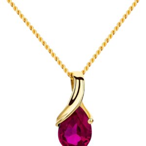 OROVI Women’s Necklace 14 Kt Real Gold, with a Ruby – Yellow Gold – Women’s Jewellery – Hypoallergenic Jewellery – Handmade Pendant with Elegant Jewellery Box