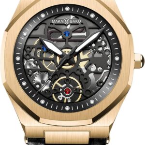 RORIOS Men’s Analogue Quartz Watch with Stainless Steel Strap Skeleton Dial Men’s Wrist Watch