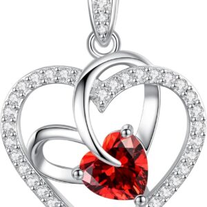 Women’s Heart Necklace with Cubic Zirconia and Birthstone, Perfect Gift for Her, Valentine’s Day, Birthday, Christmas