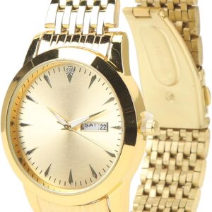 VBESTLIFE Men’s Quartz Watch, Business Business Classic Stainless Steel Quartz Watch with Double Date (Gold)
